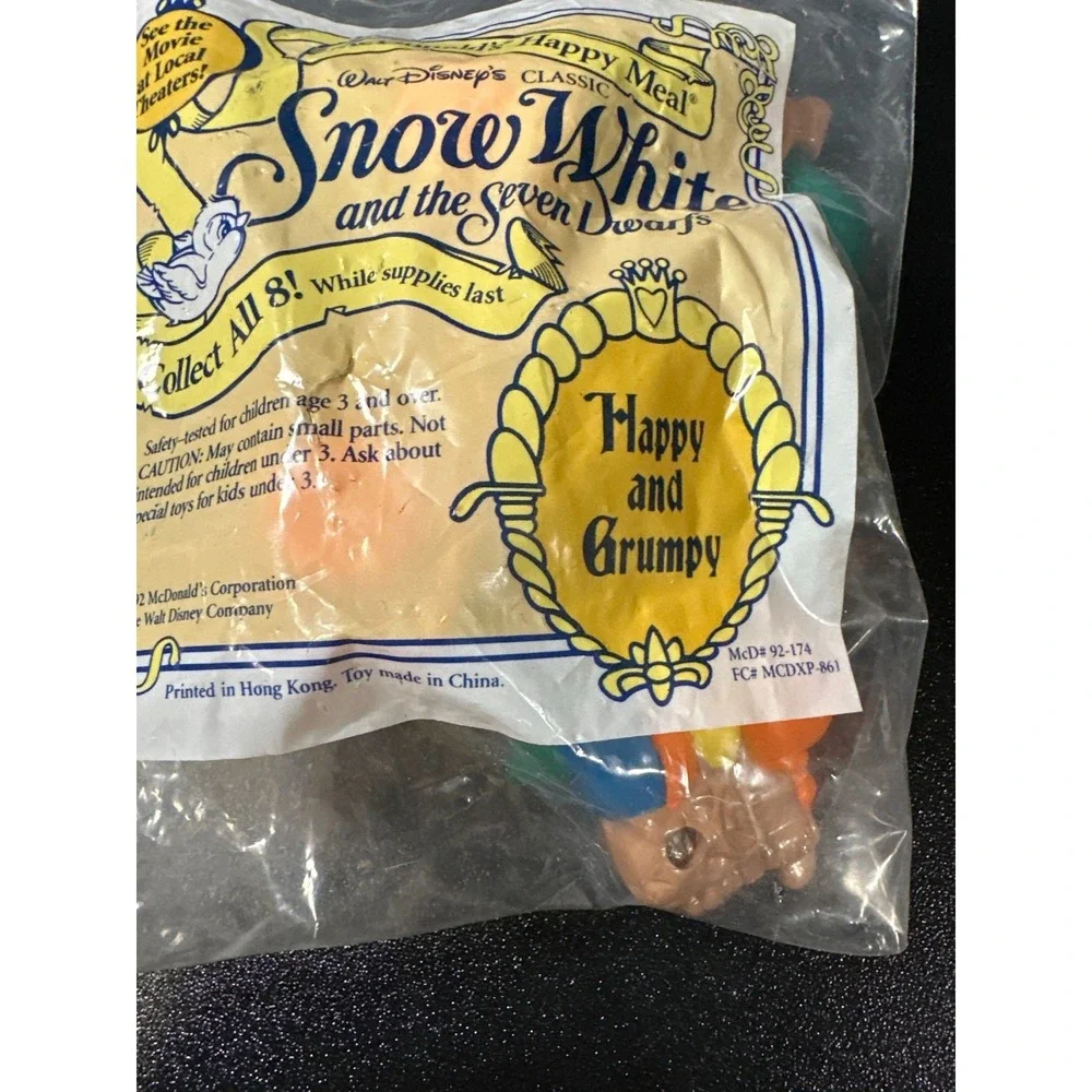 1992 McDonald's Happy Meal Snow White Dwarfs Happy & Grumpy Toy SEALED